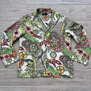 Natori Womens Multicolor Floral Allover Print‎ Button Front Top Size Small